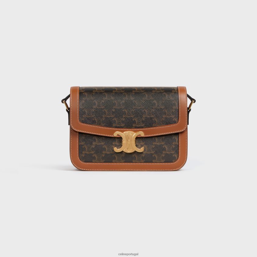 mulheres acessórios CELINE bolsa clássica triomphe em lona triomphe e couro de bezerro bronzeado T204R90