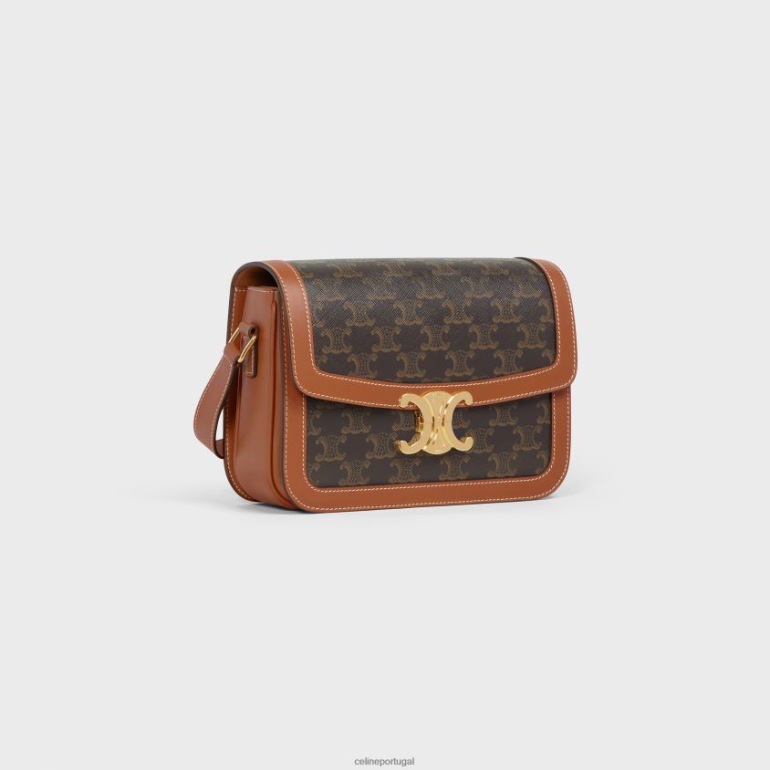 mulheres acessórios CELINE bolsa clássica triomphe em lona triomphe e couro de bezerro bronzeado T204R90