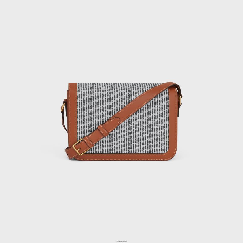 mulheres acessórios CELINE bolsa clássica triomphe em tecido listrado e couro de bezerro antracite T204R98