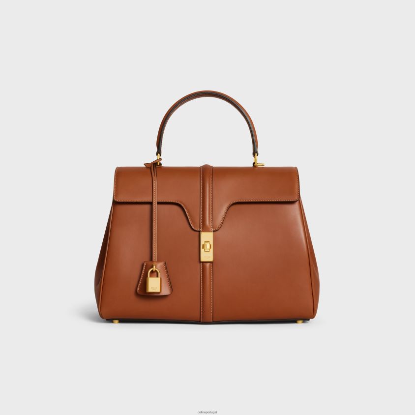 mulheres acessórios CELINE bolsa classique 16 em couro de bezerro natural bronzeado T204R122