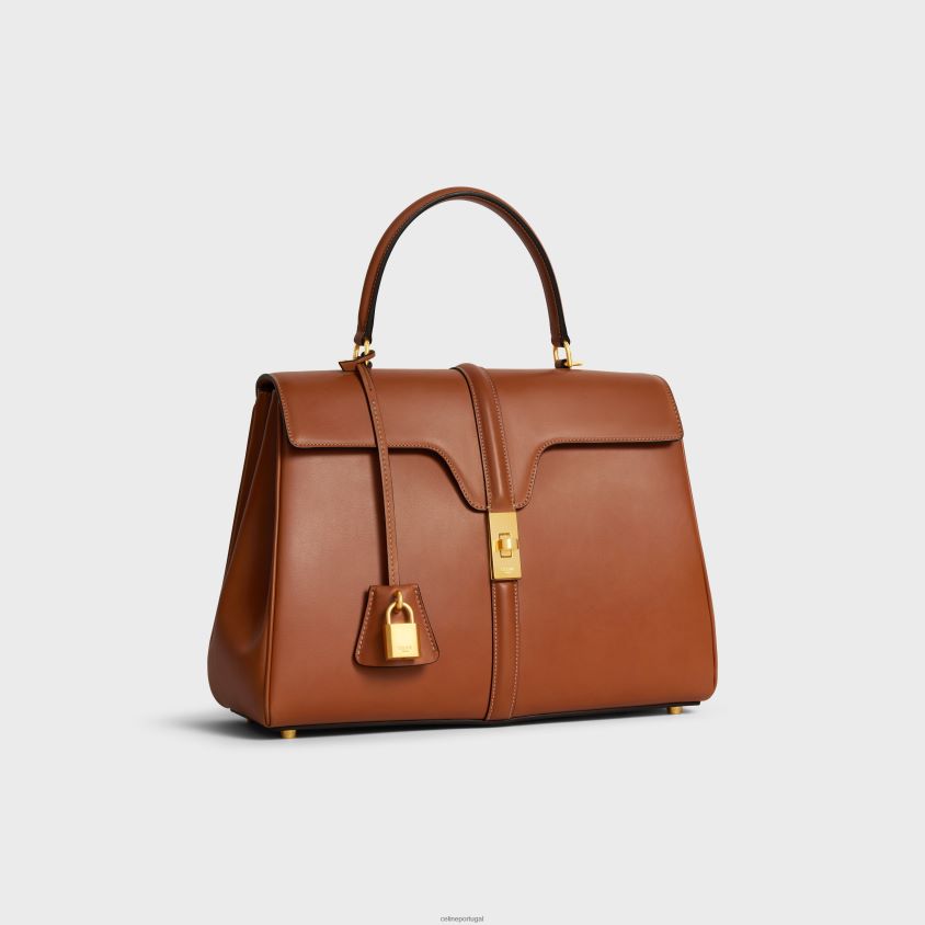 mulheres acessórios CELINE bolsa classique 16 em couro de bezerro natural bronzeado T204R122
