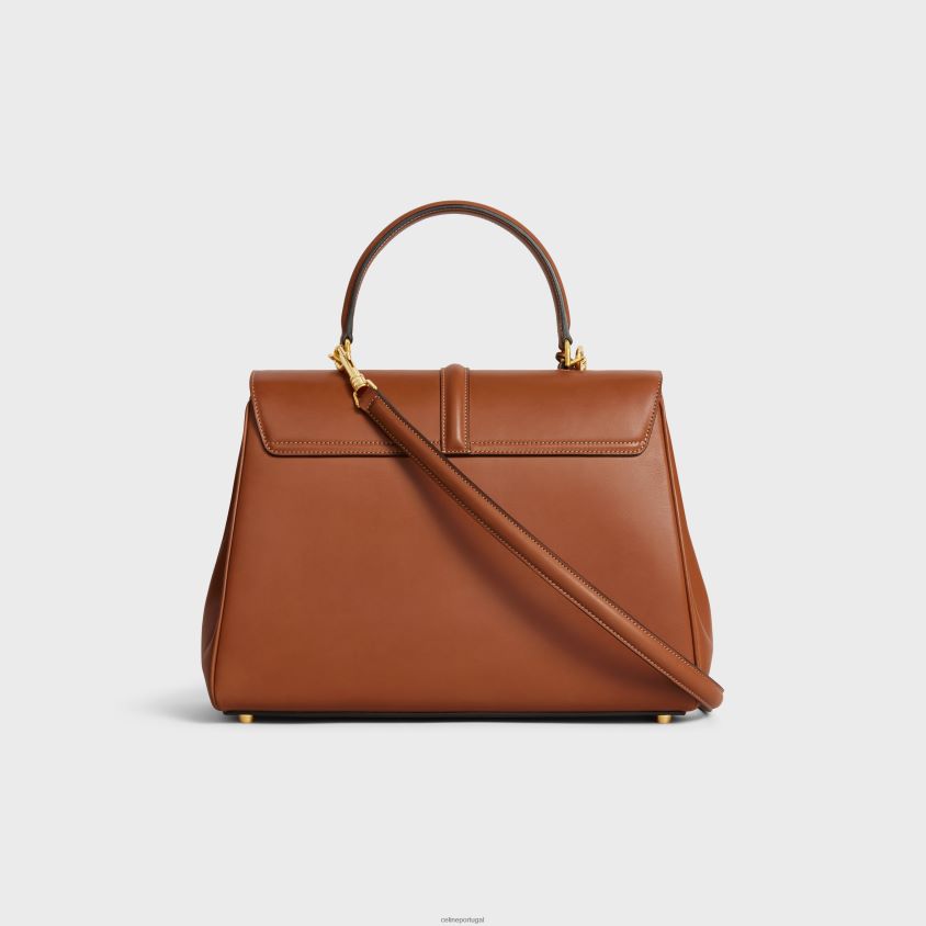 mulheres acessórios CELINE bolsa classique 16 em couro de bezerro natural bronzeado T204R122
