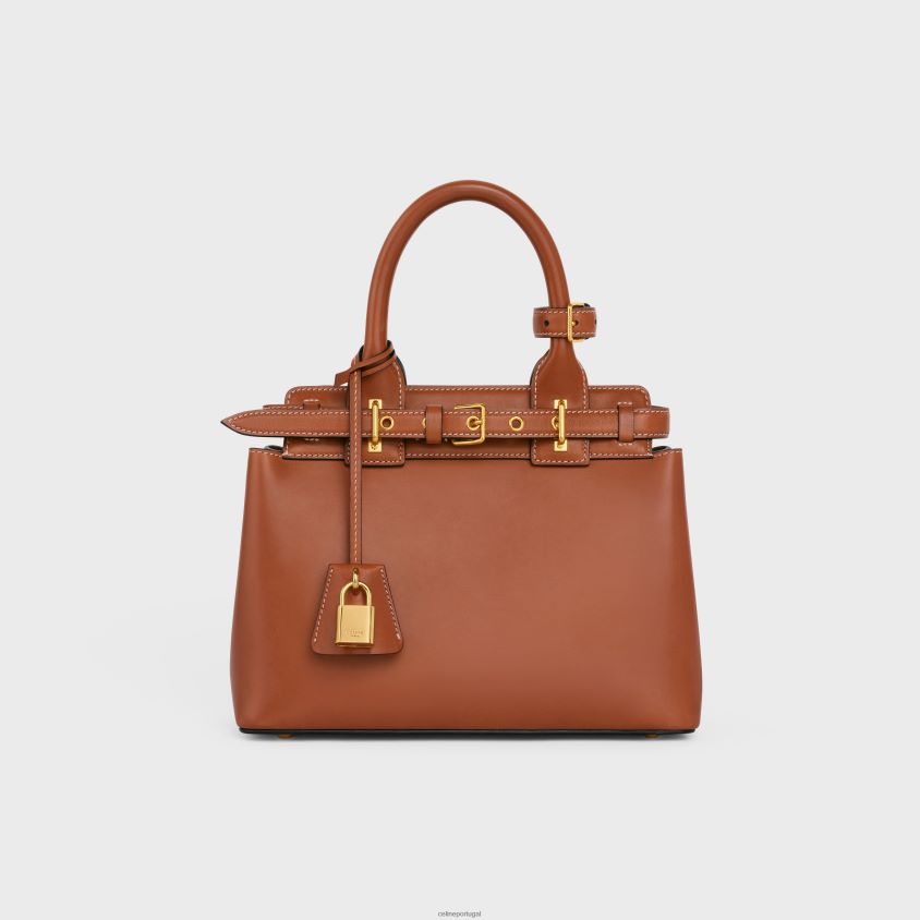 mulheres acessórios CELINE bolsa conti adolescente em couro de bezerro natural bronzeado T204R161