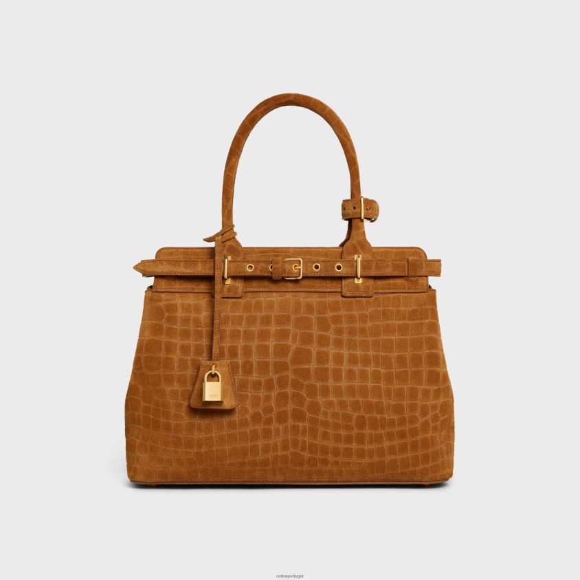 mulheres acessórios CELINE bolsa conti em couro de bezerro camurça com relevo de crocodilo noz-pecã T204R168