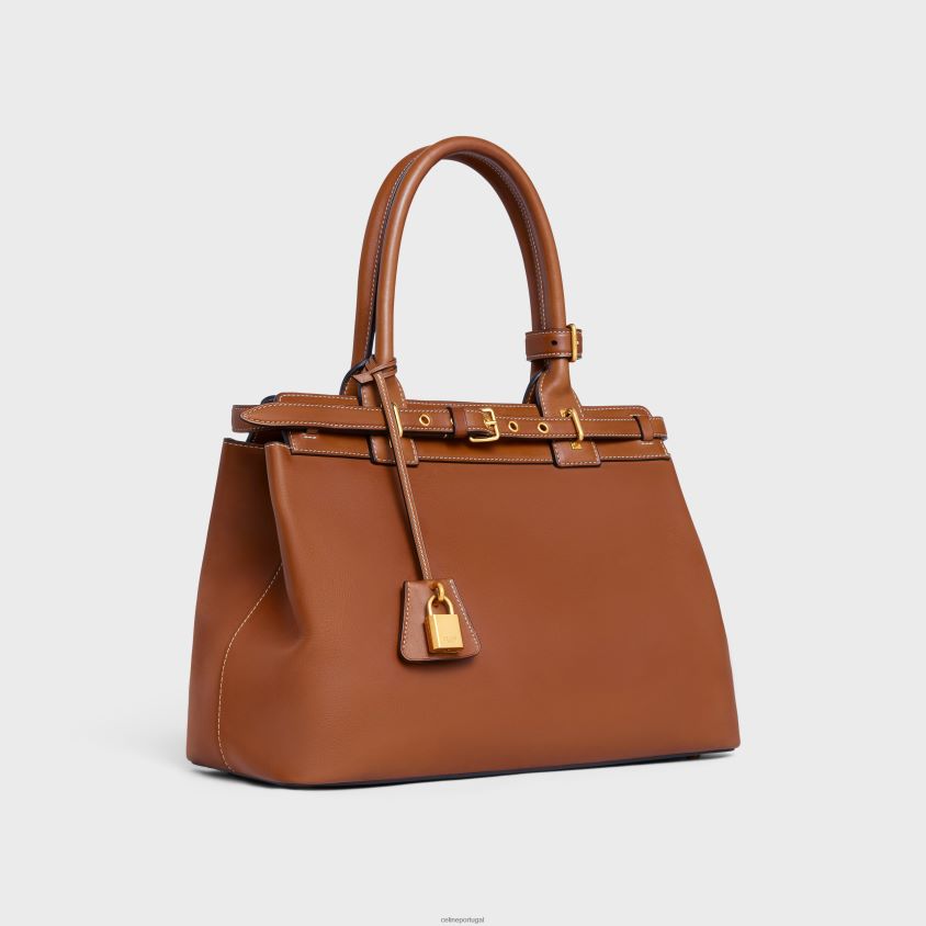 mulheres acessórios CELINE bolsa conti em couro de bezerro natural bronzeado T204R166