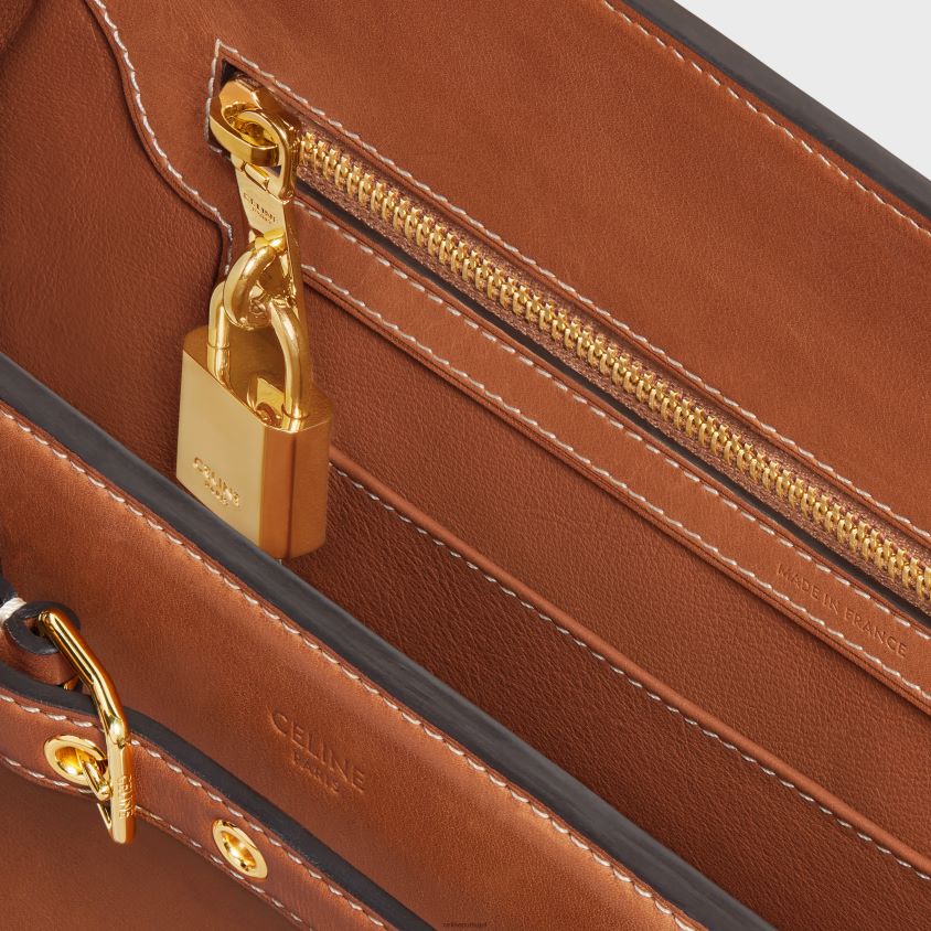 mulheres acessórios CELINE bolsa conti em couro de bezerro natural bronzeado T204R166