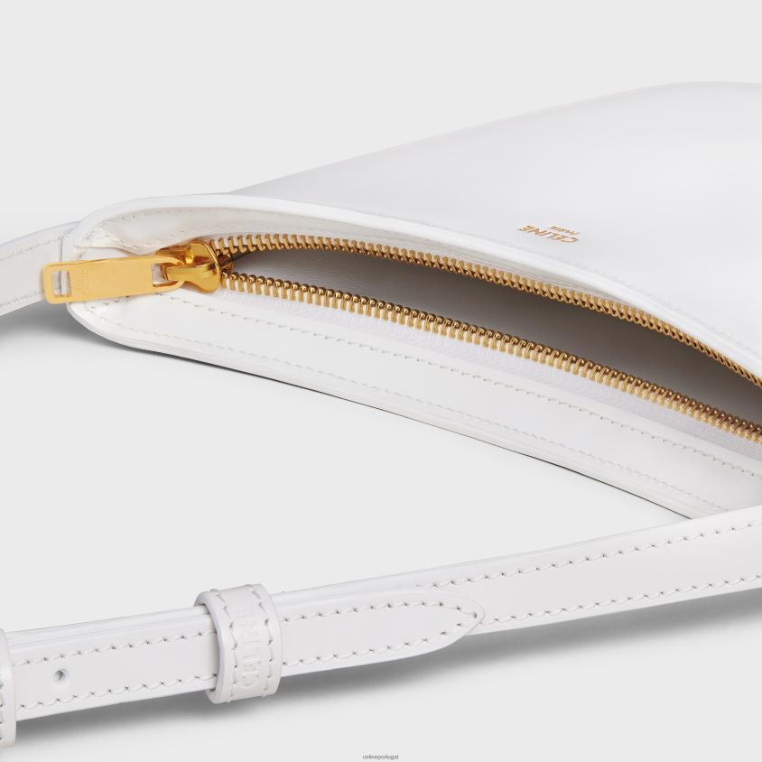 mulheres acessórios CELINE bolsa croque média em couro de bezerro brilhante branco ártico T204R297