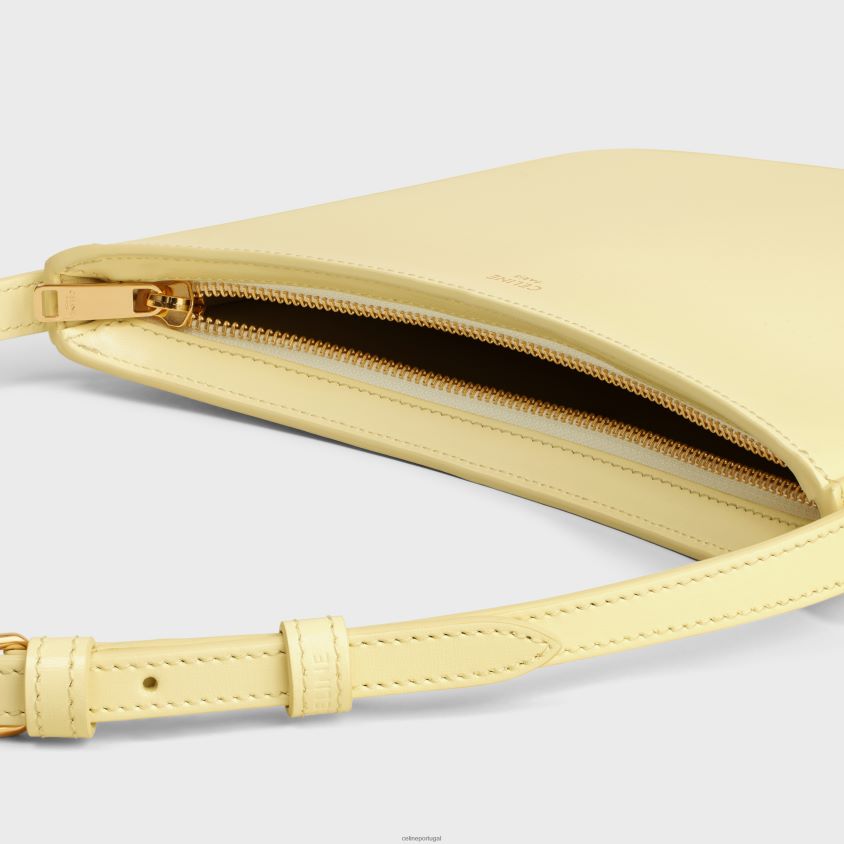 mulheres acessórios CELINE bolsa croque média em couro de bezerro brilhante luz solar T204R295