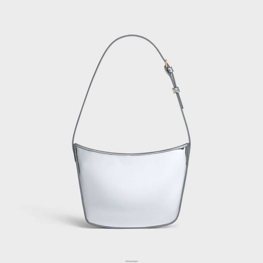 mulheres acessórios CELINE bolsa croque média em tecido espelhado prata T204R296