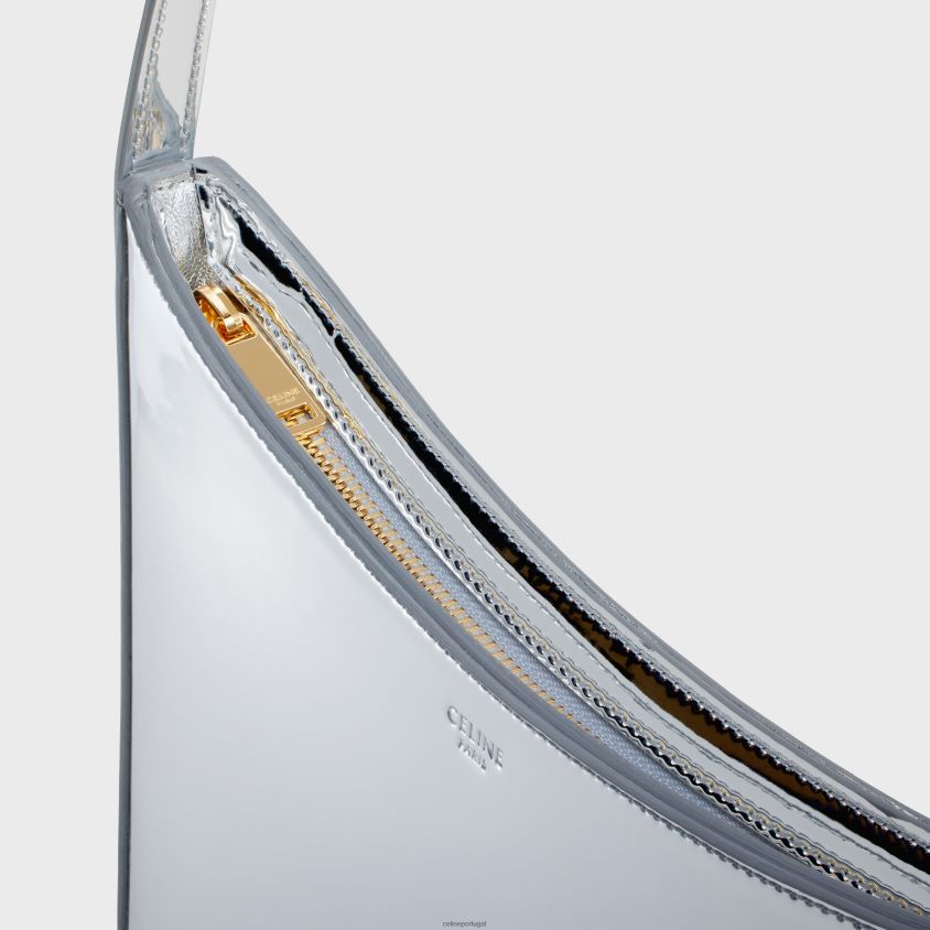mulheres acessórios CELINE bolsa croque média em tecido espelhado prata T204R296