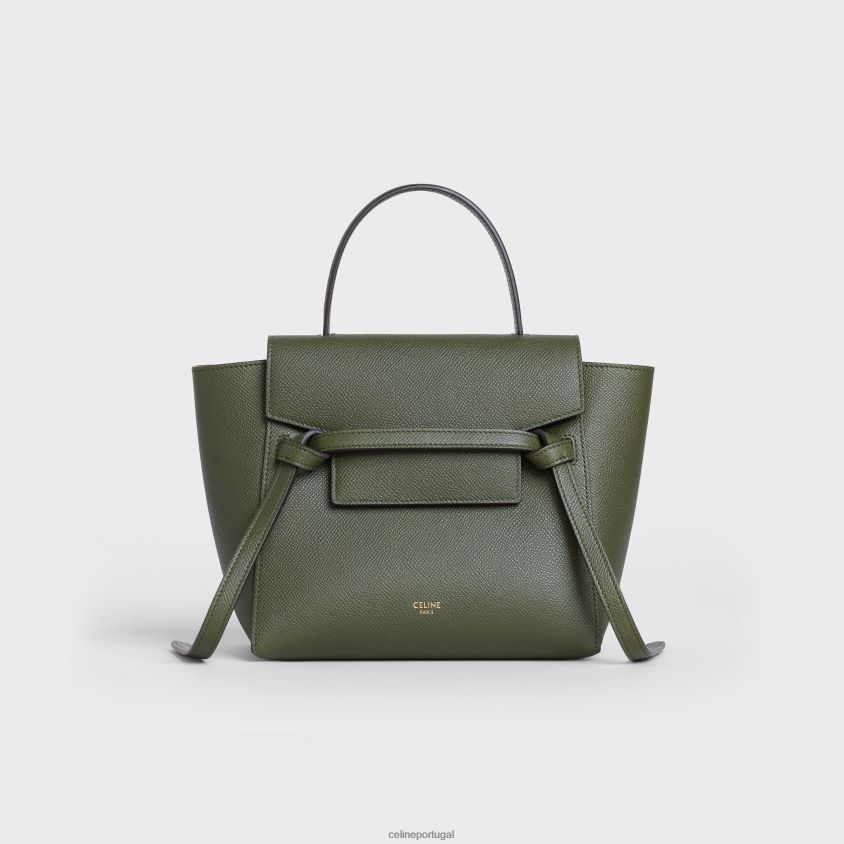 mulheres acessórios CELINE bolsa de cinto nano em couro de bezerro granulado cáqui T204R270