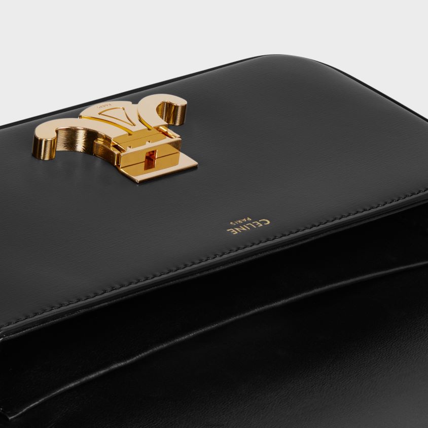 mulheres acessórios CELINE bolsa de ombro Claude em couro de bezerro brilhante preto T204R190
