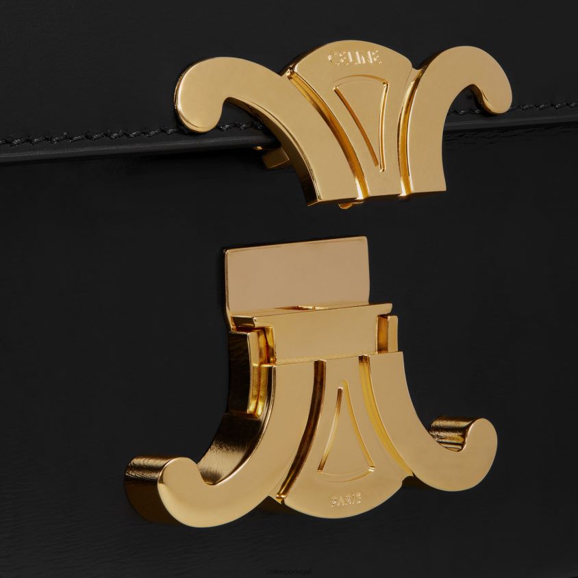 mulheres acessórios CELINE bolsa de ombro Claude em couro de bezerro brilhante preto T204R190