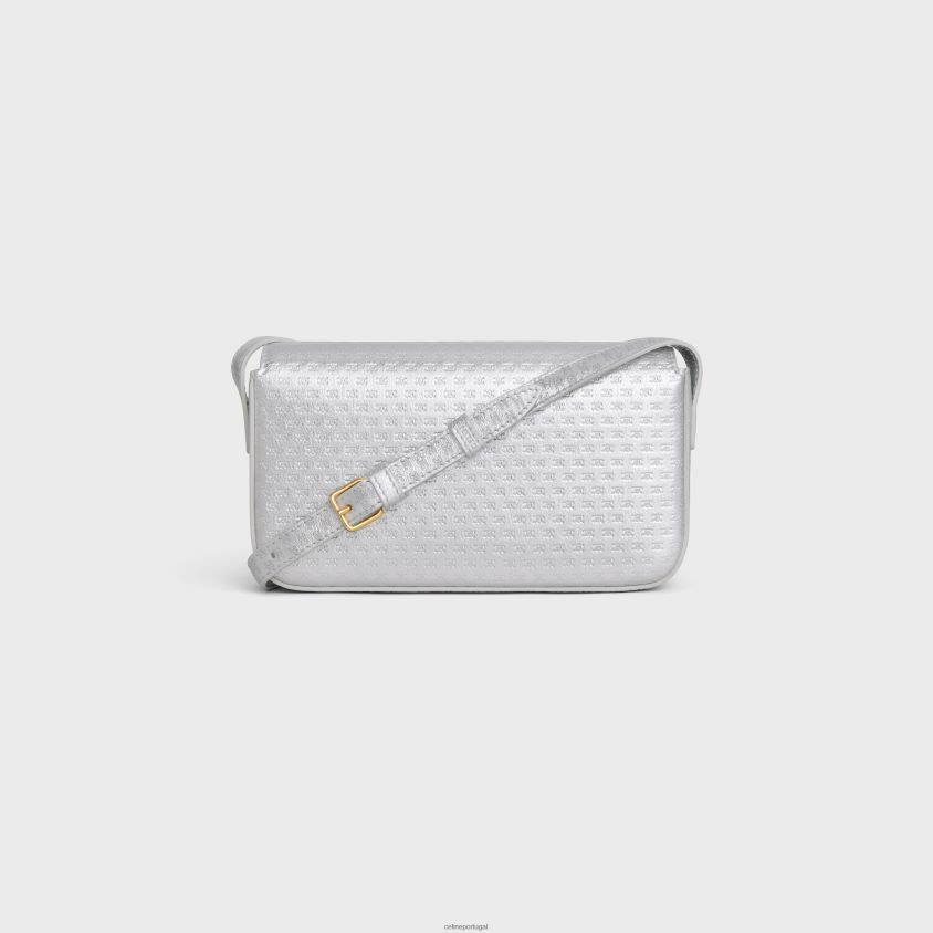 mulheres acessórios CELINE bolsa de ombro Claude em couro de bezerro laminado com triomphe por toda parte prata T204R55