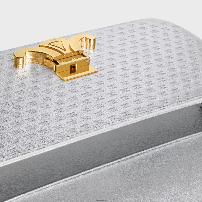 mulheres acessórios CELINE bolsa de ombro Claude em couro de bezerro laminado com triomphe por toda parte prata T204R55