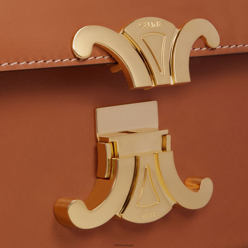 mulheres acessórios CELINE bolsa de ombro Claude em couro de bezerro natural bronzeado T204R54
