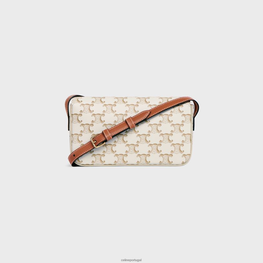 mulheres acessórios CELINE bolsa de ombro Claude em lona triomphe e couro de bezerro branco T204R193