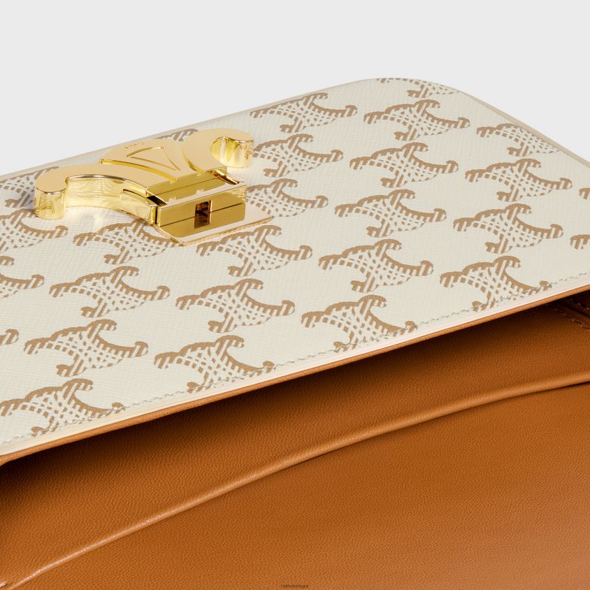 mulheres acessórios CELINE bolsa de ombro Claude em lona triomphe e couro de bezerro branco T204R193