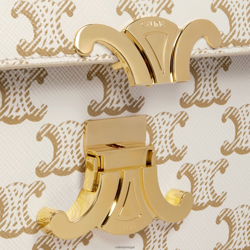 mulheres acessórios CELINE bolsa de ombro Claude em lona triomphe e couro de bezerro branco T204R193