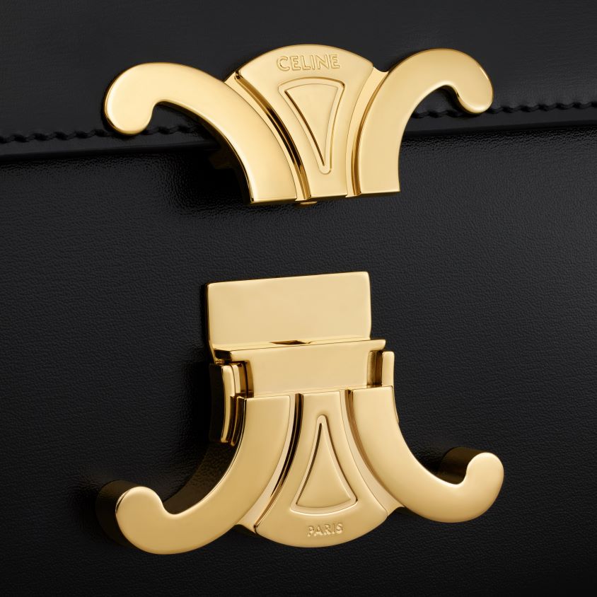 mulheres acessórios CELINE bolsa de ombro com corrente Claude em couro de bezerro brilhante preto T204R178