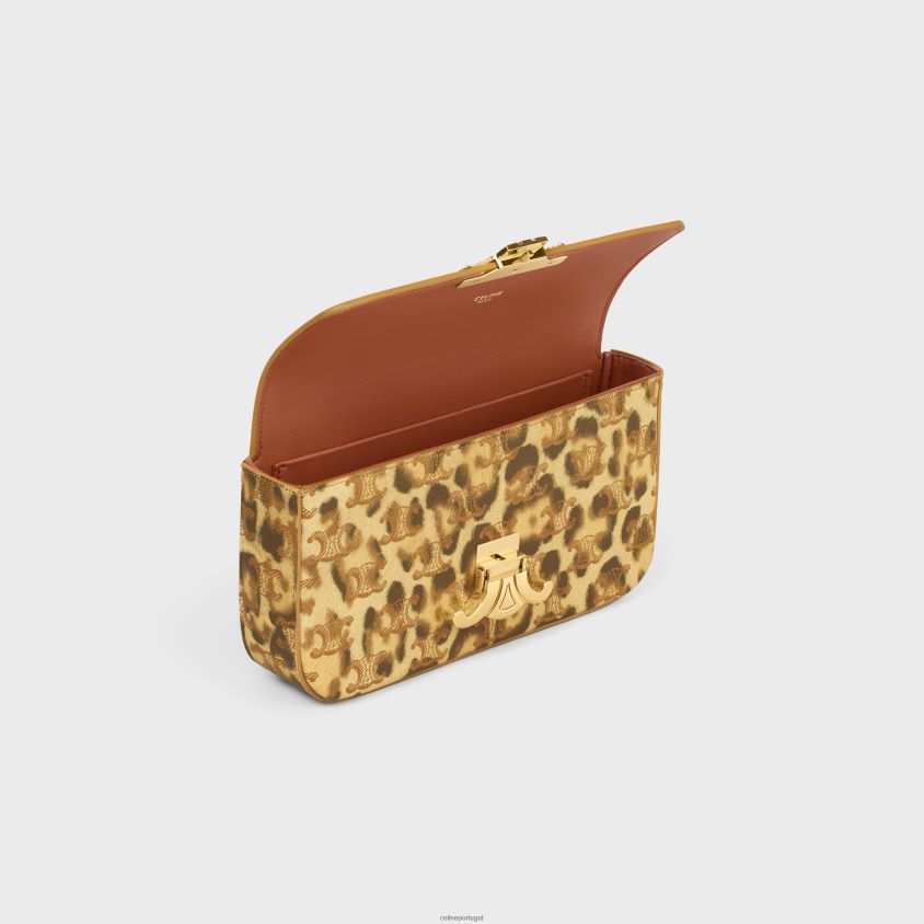 mulheres acessórios CELINE bolsa de ombro com corrente claude em canvas triomphe com estampa leopardo T204R52