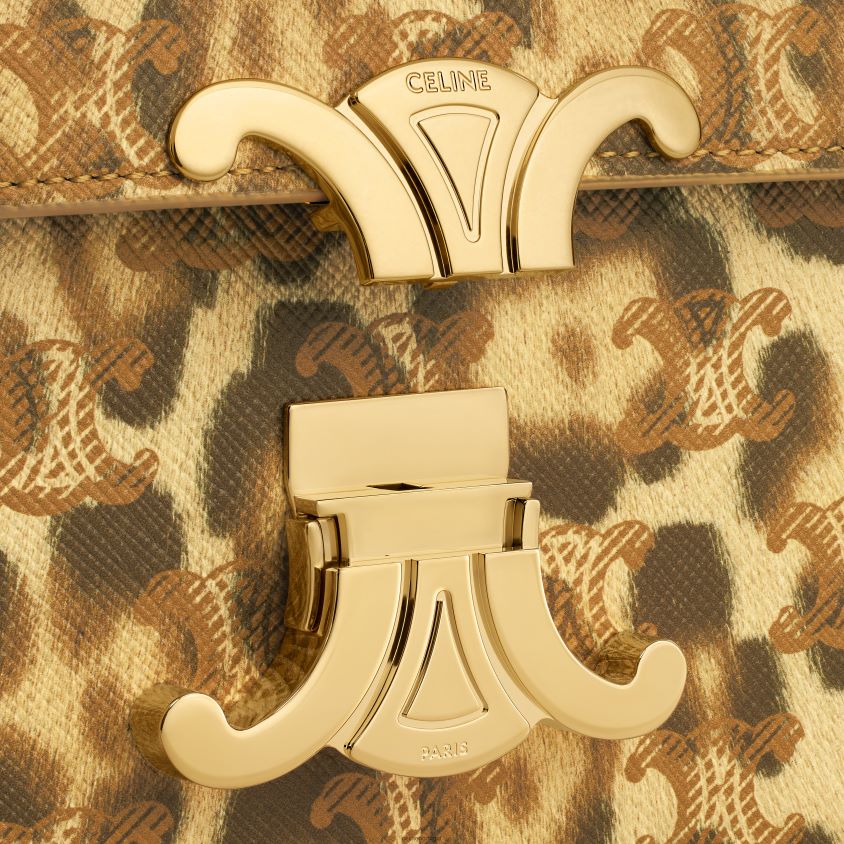 mulheres acessórios CELINE bolsa de ombro com corrente claude em canvas triomphe com estampa leopardo T204R52