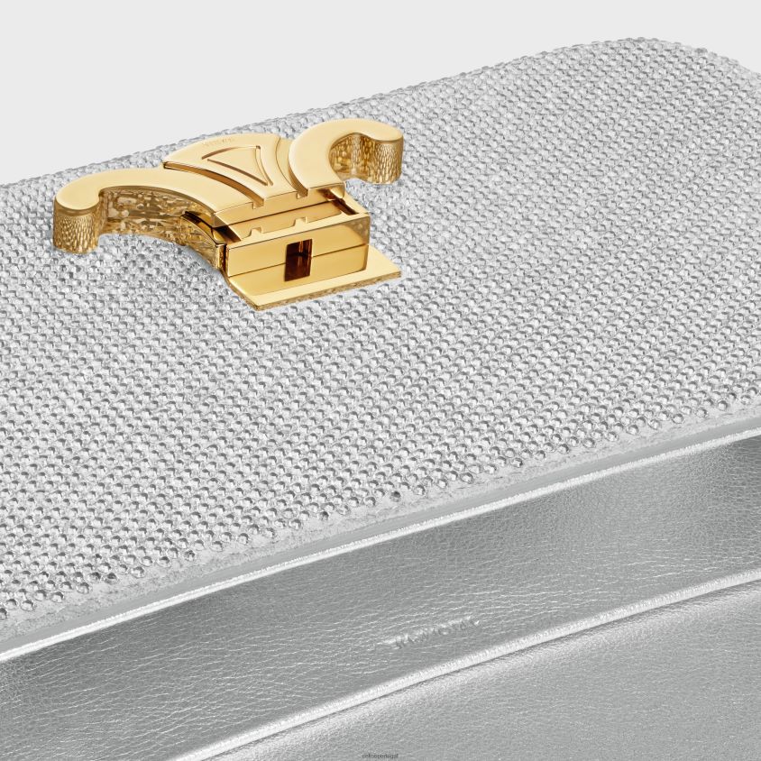 mulheres acessórios CELINE bolsa de ombro com corrente claude em couro de bezerro camurça com strass prata T204R186