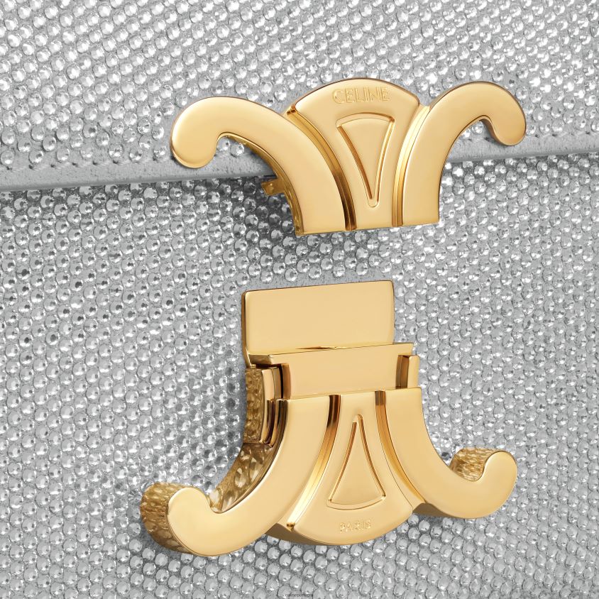 mulheres acessórios CELINE bolsa de ombro com corrente claude em couro de bezerro camurça com strass prata T204R186