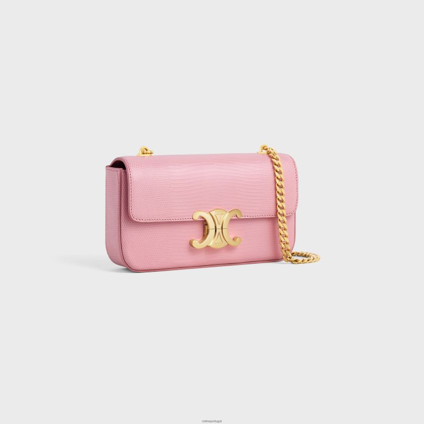 mulheres acessórios CELINE bolsa de ombro com corrente claude em lagarto rosa T204R50