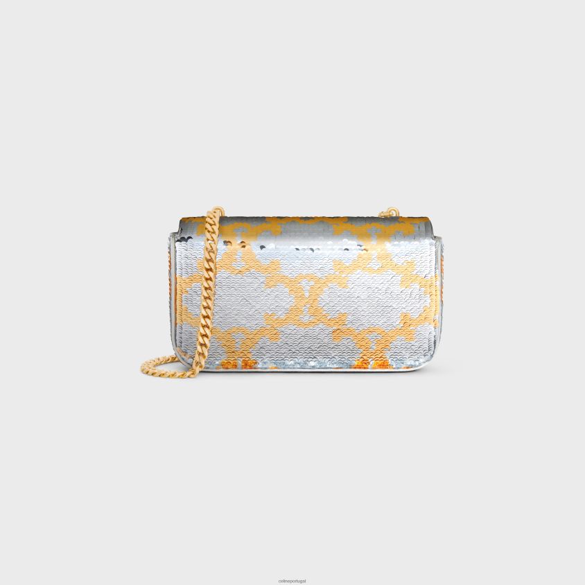 mulheres acessórios CELINE bolsa de ombro com corrente claude em lantejoulas triomphe ouro Prata T204R182
