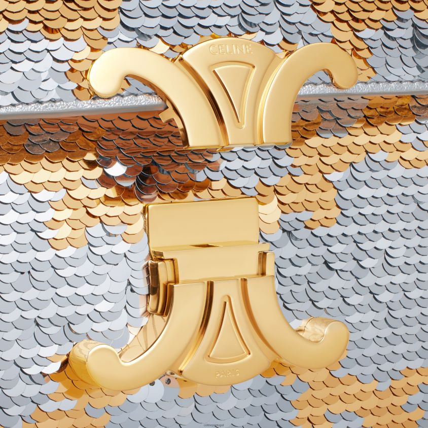 mulheres acessórios CELINE bolsa de ombro com corrente claude em lantejoulas triomphe ouro Prata T204R182