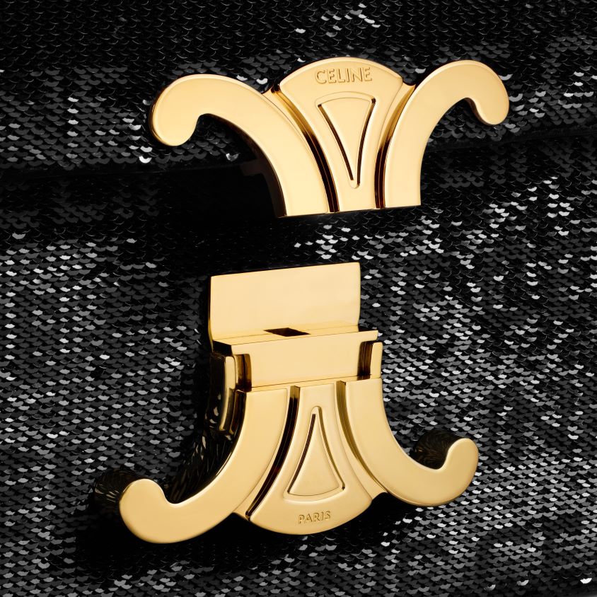 mulheres acessórios CELINE bolsa de ombro em corrente Claude em lantejoulas com detalhes preto T204R183