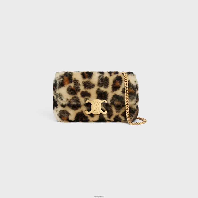 mulheres acessórios CELINE bolsa de ombro em corrente Claude em shearling com estampa leopardo T204R53