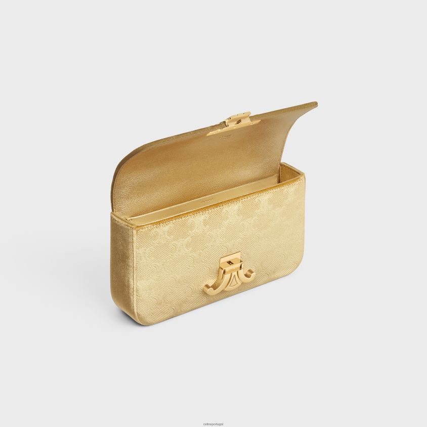 mulheres acessórios CELINE bolsa de ombro em corrente Claude em veludo com triomphe por toda parte ouro T204R185