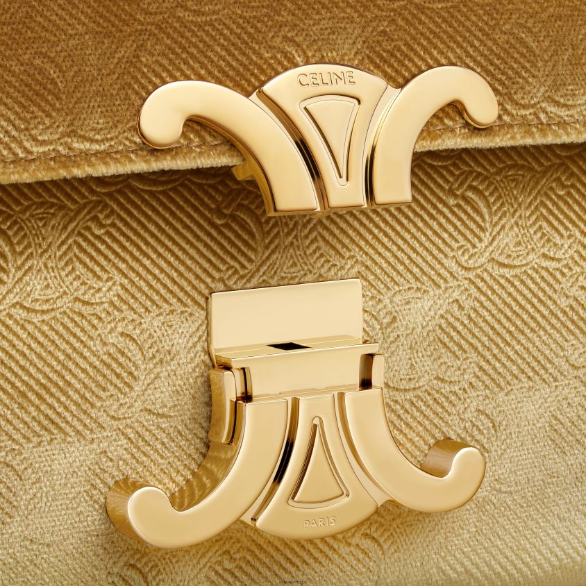 mulheres acessórios CELINE bolsa de ombro em corrente Claude em veludo com triomphe por toda parte ouro T204R185