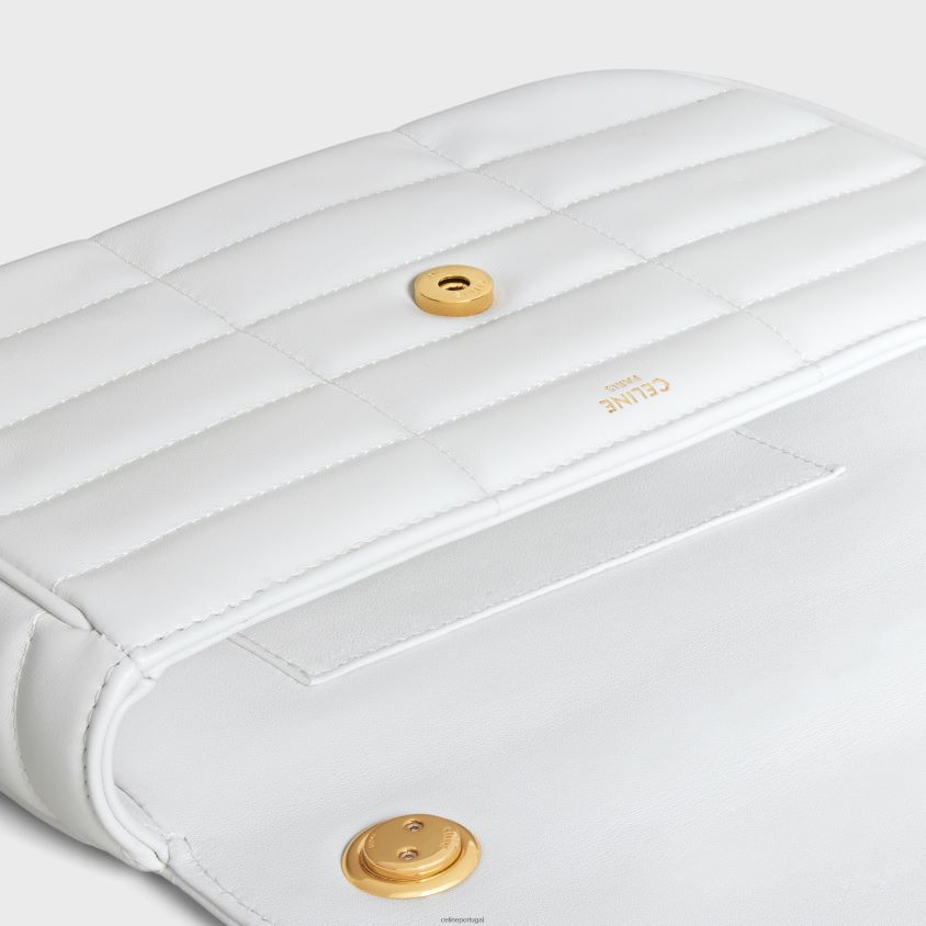 mulheres acessórios CELINE bolsa de ombro em corrente matelassê monocromática em couro de bezerro acolchoado branco ártico T204R282