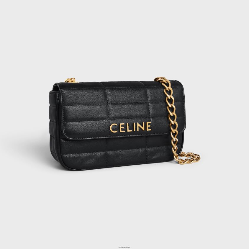 mulheres acessórios CELINE bolsa de ombro em corrente matelassê monocromática em couro de bezerro acolchoado preto T204R280