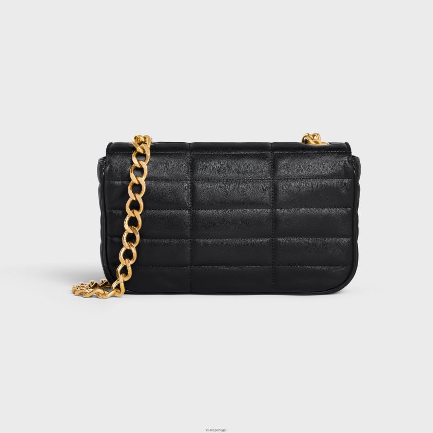 mulheres acessórios CELINE bolsa de ombro em corrente matelassê monocromática em couro de bezerro acolchoado preto T204R280