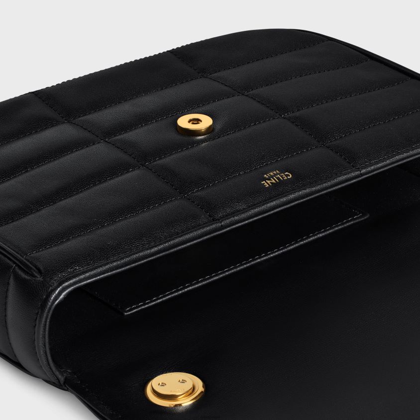 mulheres acessórios CELINE bolsa de ombro em corrente matelassê monocromática em couro de bezerro acolchoado preto T204R280