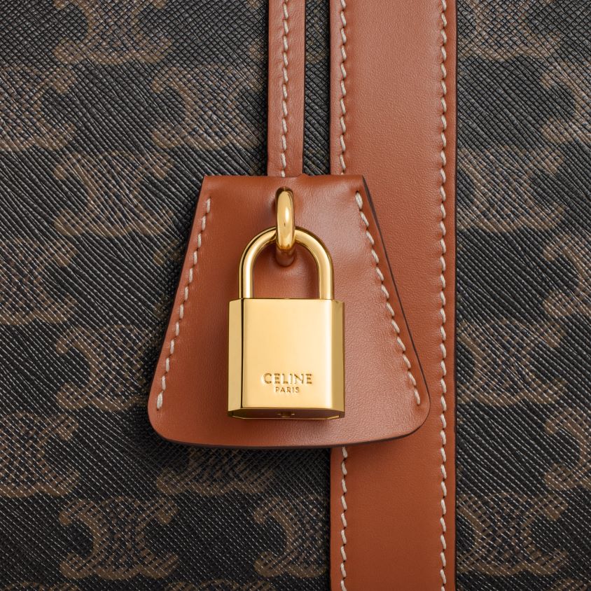 mulheres acessórios CELINE bolsa de viagem grande em lona triomphe e couro de bezerro bronzeado T204R86