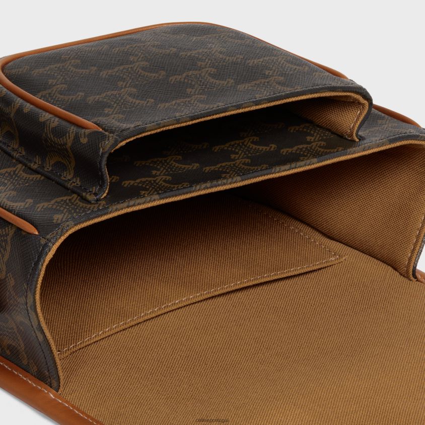 mulheres acessórios CELINE bolsa folco média em lona triomphe e couro de bezerro bronzeado T204R221