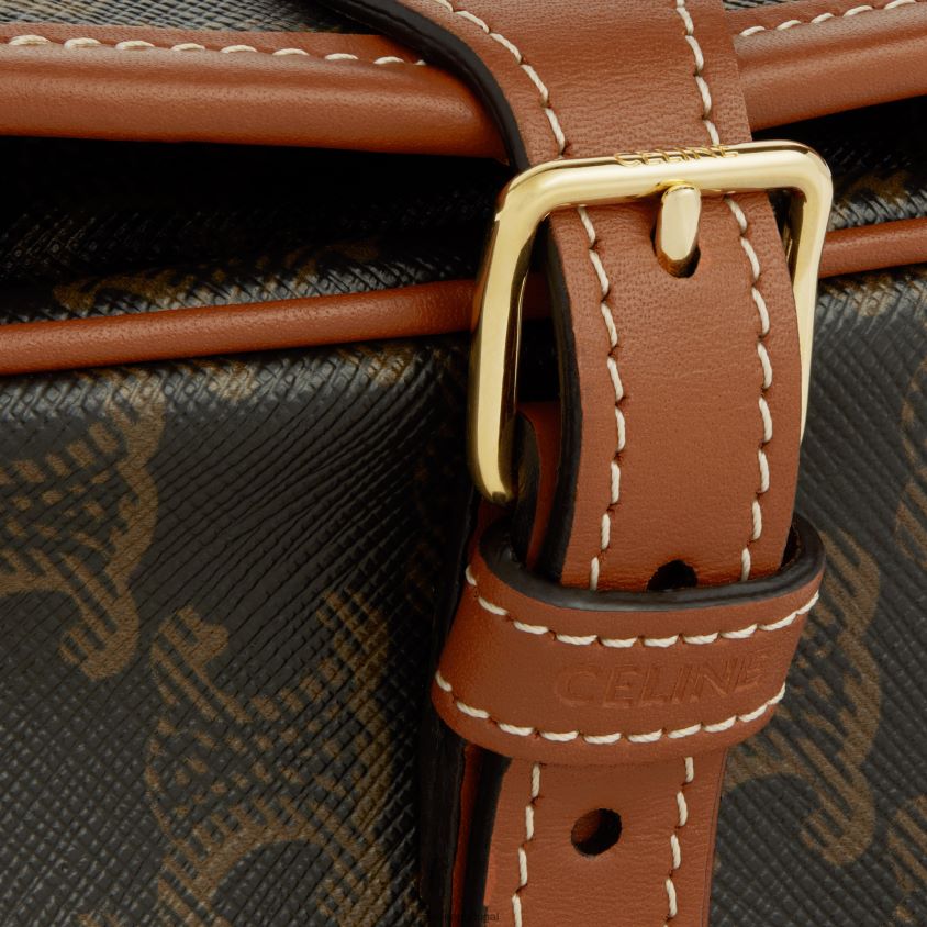 mulheres acessórios CELINE bolsa folco média em lona triomphe e couro de bezerro bronzeado T204R221