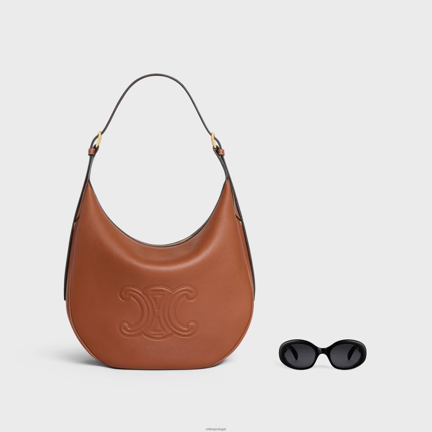 mulheres acessórios CELINE bolsa heloise cuir triomphe em couro de bezerro flexível bronzeado T204R34