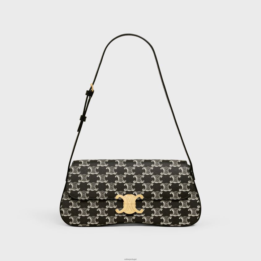 mulheres acessórios CELINE bolsa lola média em lona triomphe bicolor preto T204R19