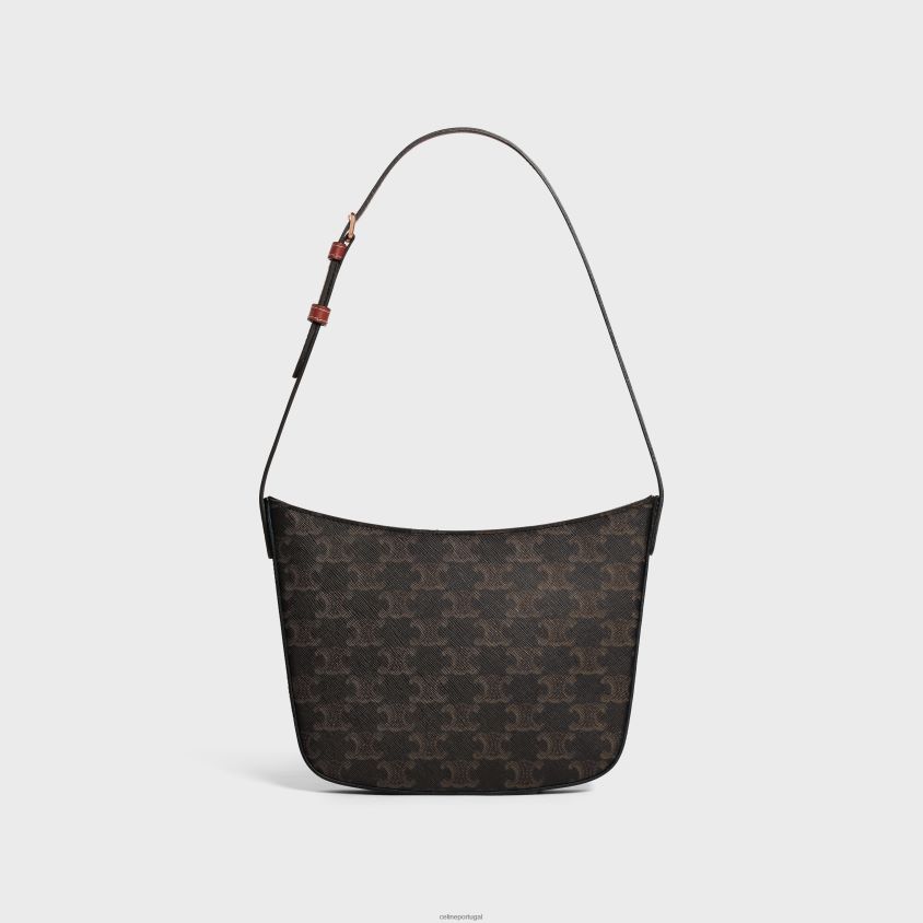 mulheres acessórios CELINE bolsa média croque em lona triomphe e couro de bezerro bronzeado T204R229