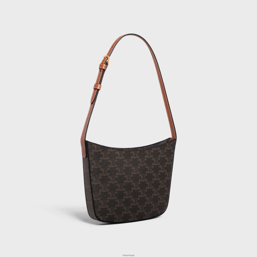 mulheres acessórios CELINE bolsa média croque em lona triomphe e couro de bezerro bronzeado T204R229