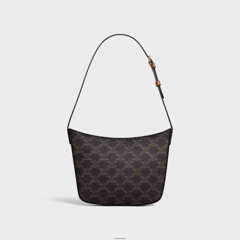 mulheres acessórios CELINE bolsa média croque em lona triomphe e couro de bezerro bronzeado T204R229