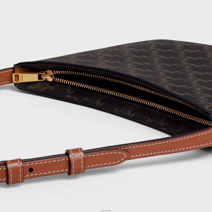 mulheres acessórios CELINE bolsa média croque em lona triomphe e couro de bezerro bronzeado T204R229
