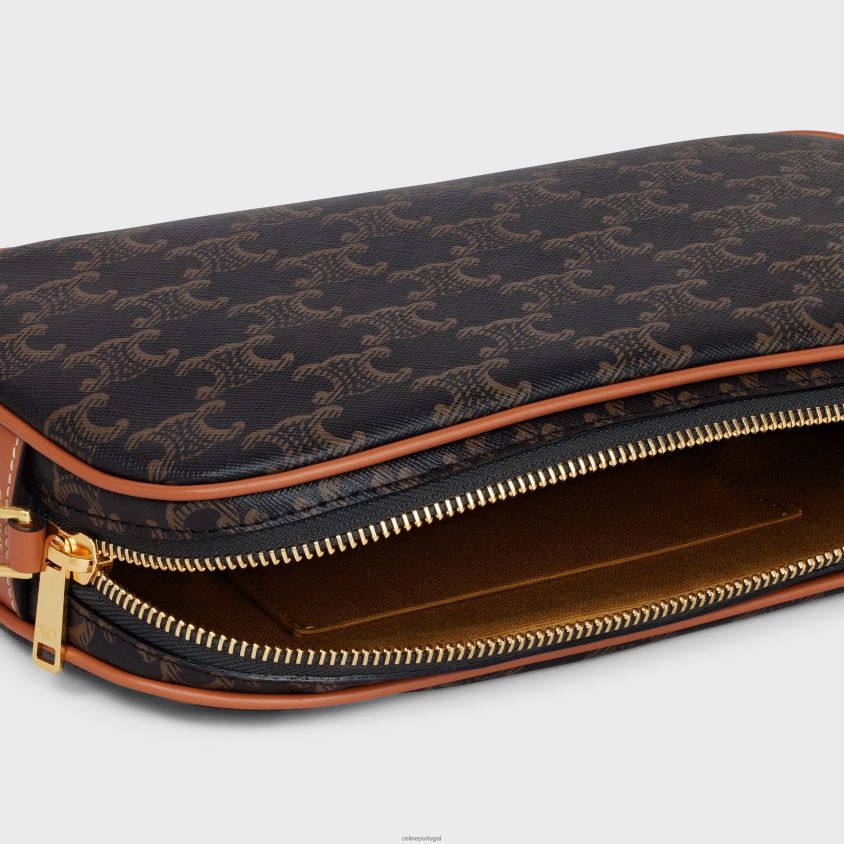 mulheres acessórios CELINE bolsa múltipla em lona triomphe e couro de bezerro bronzeado T204R227