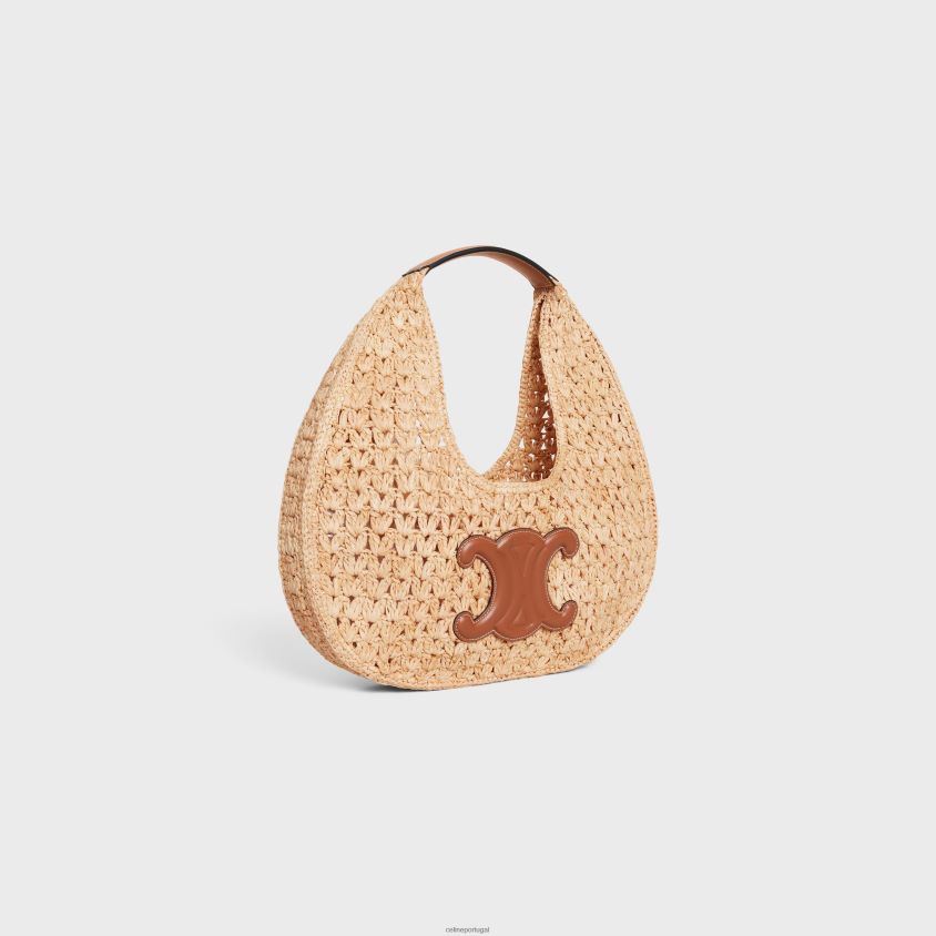 mulheres acessórios CELINE bolsa panier hobo clássica em ráfia e couro de bezerro natural/bronzeado T204R259